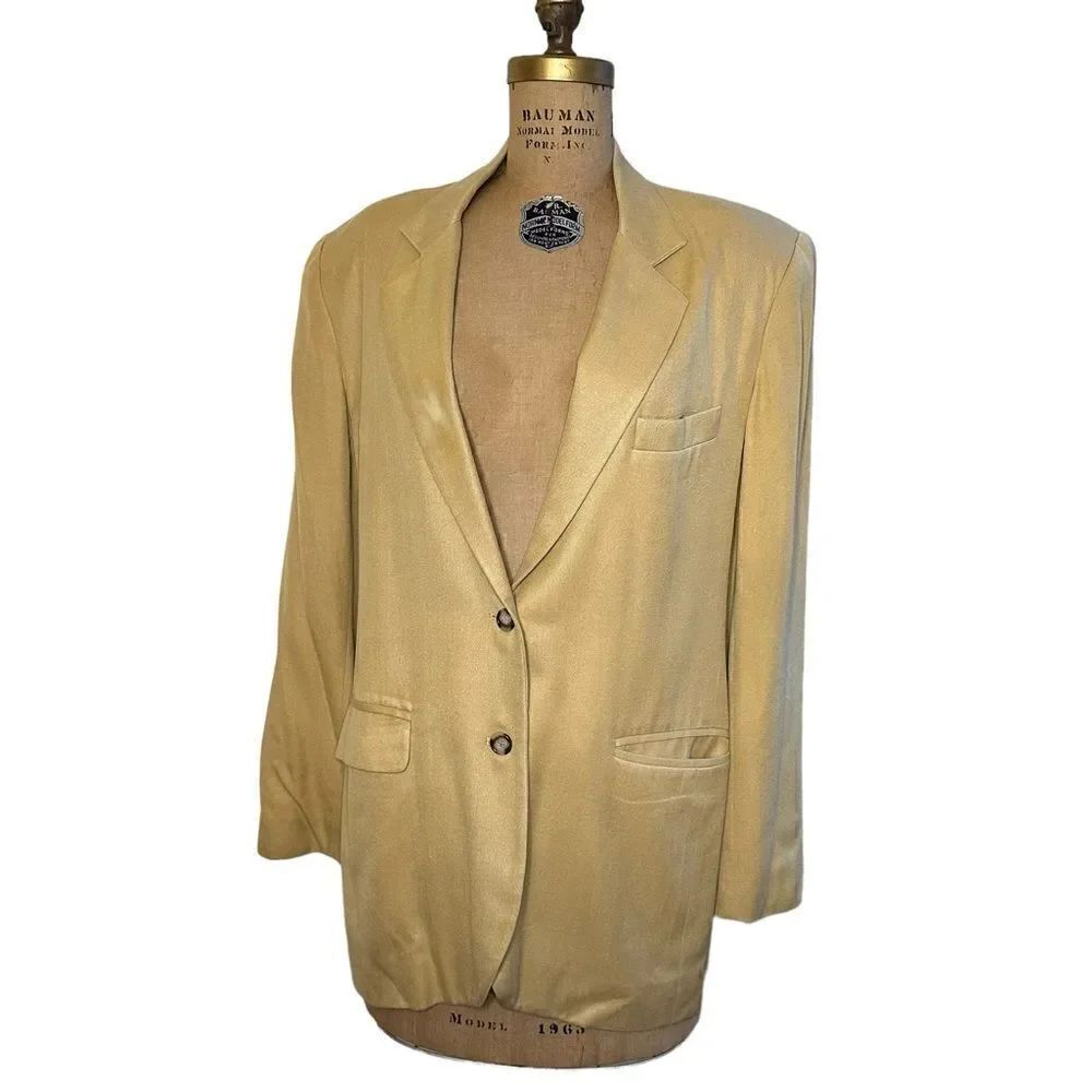 90s Oversized Barneys Silk Mustard Yellow Single breasted blazer size 6